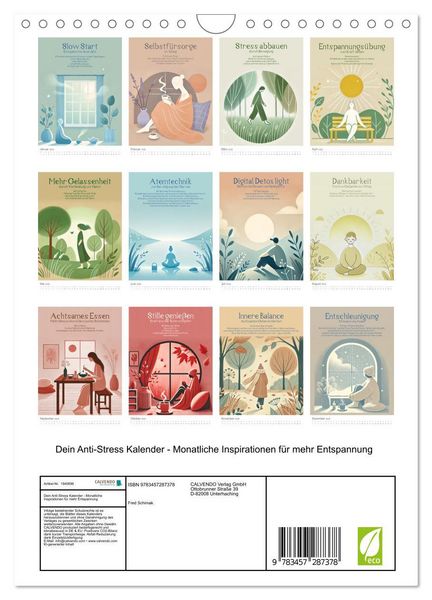 Produktbild: Dein Anti-Stress Kalender - Monatliche Inspirationen f&uuml;r mehr Entspannung (Wandkalender 2026 DIN A4 hoch), CALVENDO Monatskalender