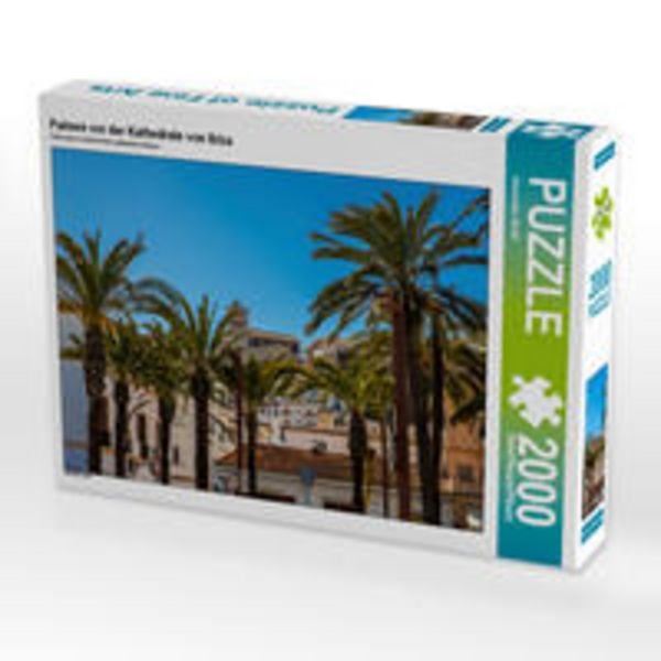 CALVENDO Puzzle Palmen vor der Kathedrale von Ibiza | 2000 Teile Lege-Größe 90 × 67 cm Foto-Puzzle für glückliche Stunden