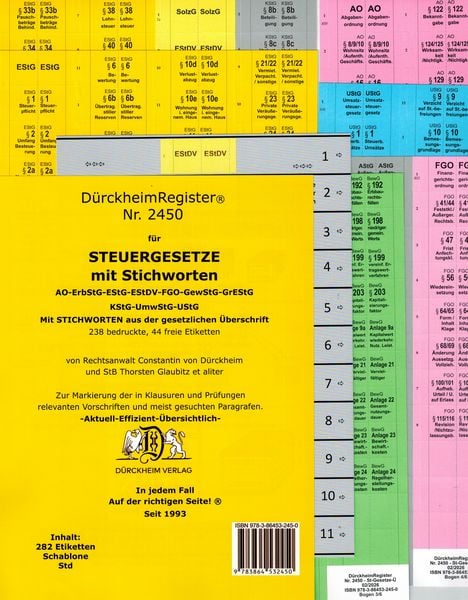 Produktbild: D&uuml;rckheimregister&reg; Steuergesetze mit Stichworten