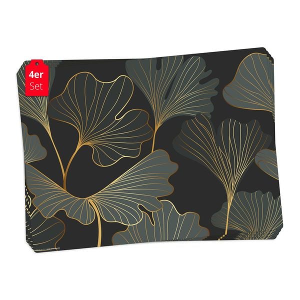 Produktbild: Tischsetmacher Tischsets Blattwerk Ginkgo in gold und gr&uuml;n, aus hochwertigem Vinyl (4 St&uuml;ck), 44 x 32 cm