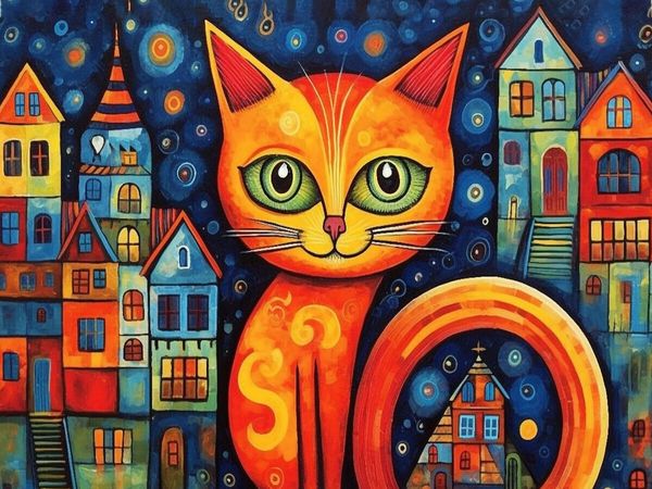 Produktbild: CALVENDO Puzzle Katze Im Stil von Friedensreich Hundertwasser II | 1000 Teile Lege-Gr&ouml;&szlig;e 64x48cm Foto-Puzzle f&uuml;r gl&uuml;ckliche Stunden