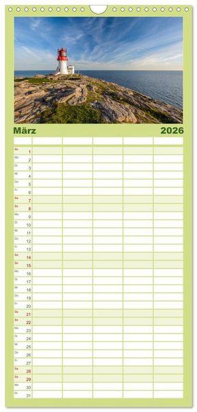 Produktbild: Familienplaner 2026 - Norwegens S&uuml;den mit 5 Spalten (Wandkalender, 21 x 45 cm) CALVENDO
