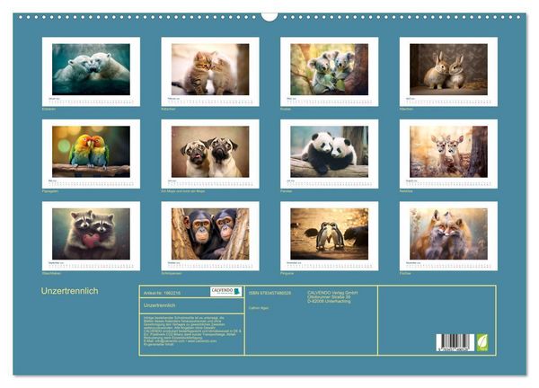 Produktbild: Unzertrennlich (Wandkalender 2026 DIN A2 quer), CALVENDO Monatskalender