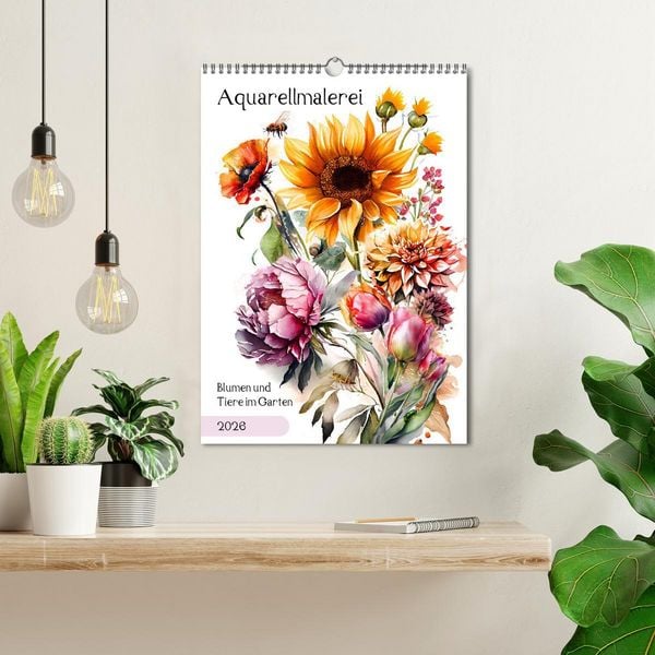 Produktbild: Aquarellmalerei - Blumen und Tiere im Garten (Wandkalender 2026 DIN A3 hoch), CALVENDO Monatskalender