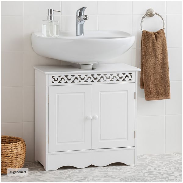 Produktbild: HTI-Living Waschbeckenunterschrank Wei&szlig; Landhausstil f&uuml;r Bad und G&auml;ste-WC