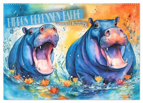 Produktbild: Hippos bekennen Farbe - kunterbunter Nilpferdspa&szlig; (Wandkalender 2026 DIN A2 quer), CALVENDO Monatskalender