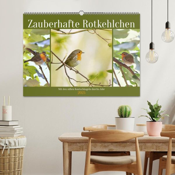 'Zauberhafte Rotkehlchen (Wandkalender 2025 DIN A2 quer), CALVENDO