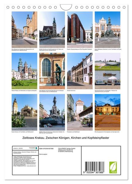 Produktbild: Zeitloses Krakau. Zwischen K&ouml;nigen, Kirchen und Kopfsteinpflaster (Wandkalender 2027 DIN A4 hoch), CALVENDO Monatskalender