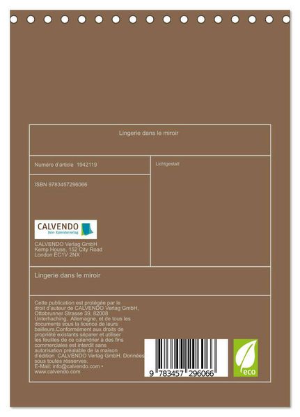 Produktbild: Lingerie dans le miroir (Calendrier de bureau 2026 DIN A5 horizontal), CALVENDO calendrier mensuel