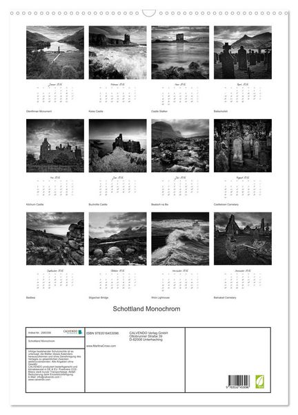 Produktbild: Schottland Monochrom (Wandkalender 2026 DIN A2 hoch), CALVENDO Monatskalender