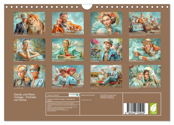 Produktbild: Dandy und Retro Vintage - Portraits mit Humor (Wandkalender 2026 DIN A4 quer), CALVENDO Monatskalender