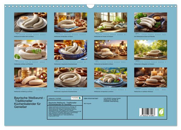 Produktbild: Bayrische Wei&szlig;wurst - Traditioneller K&uuml;chenkalender f&uuml;r Genie&szlig;er (Wandkalender 2026 DIN A3 quer), CALVENDO Monatskalender