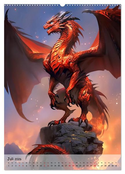 Produktbild: Gefl&uuml;gelte H&uuml;ter - Erleben Sie die Magie der Drachen (hochwertiger Premium Wandkalender 2026 DIN A2 hoch), Kunstdruck in Hochglanz