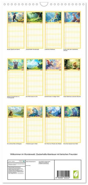 Produktbild: Familienplaner 2027 - Willkommen im Wunderwald. Zauberhafte Abenteuer mit tierischen Freunden mit 5 Spalten (Wandkalender, 21 x 45 cm) CALVENDO