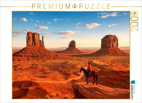 CALVENDO Puzzle Monument Valley - Im Land der roten Riesen. Ein Cowboyblick über die Weiten des Wilden Westens | 2000 Teile Lege-Größe 90x67cm Foto-Puzzle für glückliche Stunden