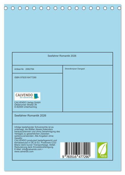 Produktbild: Seefahrer Romantik 2026 (Tischkalender 2026 DIN A5 hoch), CALVENDO Monatskalender