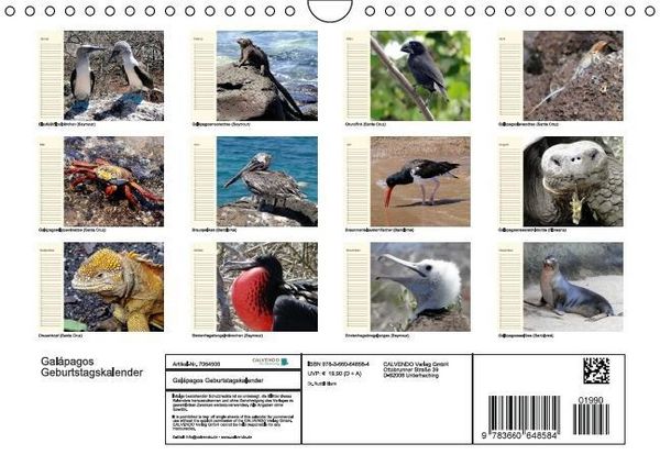 Produktbild: Gal&aacute;pagos Geburtstagskalender (Wandkalender immerw&auml;hrend DIN A4 quer)