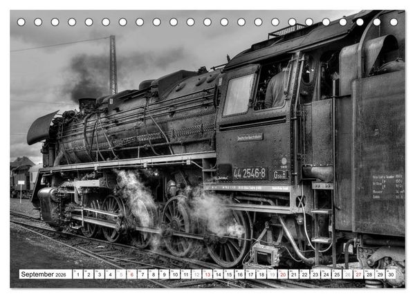 Produktbild: Unter Dampf - Eisenbahnromantik in schwarz-wei&szlig; (Tischkalender 2026 DIN A5 quer), CALVENDO Monatskalender