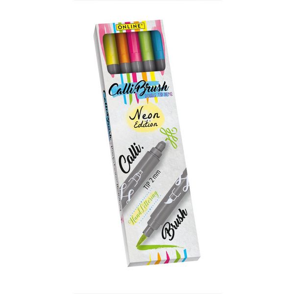 Produktbild: ONLINE Kalligraphie Stifte Calli Brush Double Tip Neon 5 St&uuml;ck