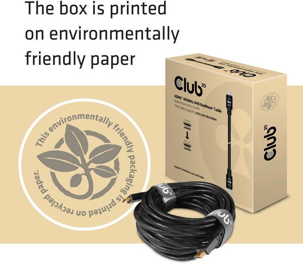 Produktbild: club3D HDMI Anschlusskabel HDMI-A Stecker, HDMI-A Stecker 10.00 m Schwarz CAC-2313 4K UHD, Flammwidrig HDMI-Kabel