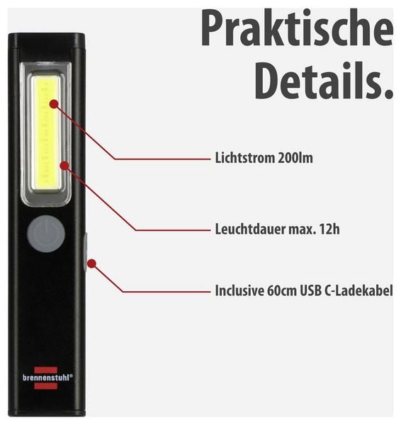 Produktbild: Brennenstuhl LED Handlampe, Arbeitsleuchte PL 200 AC 1175590100