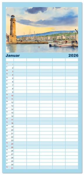 Produktbild: Familienplaner 2026 - Kretische Impressionen mit 5 Spalten (Wandkalender, 21 x 45 cm) CALVENDO