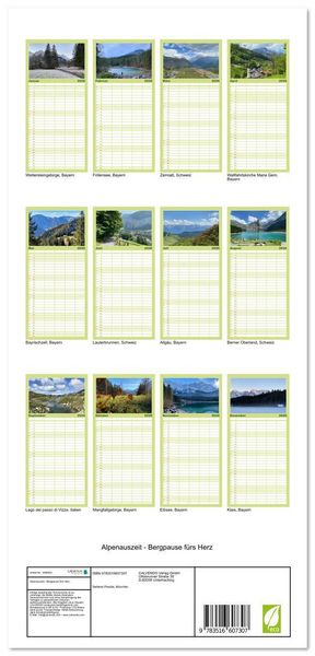 Produktbild: Familienplaner 2026 - Alpenauszeit - Bergpause f&uuml;rs Herz mit 5 Spalten (Wandkalender, 21 x 45 cm) CALVENDO