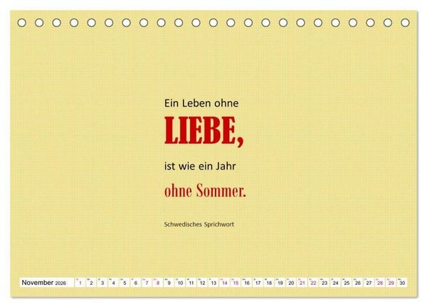 Produktbild: Zitate und Spr&uuml;che In Sachen LIEBE (Tischkalender 2026 DIN A5 quer), CALVENDO Monatskalender