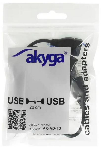 Produktbild: Akyga AK-AD-13 USB-Hub 4 Port USB-A USB 2.0 480MBit/s Schwarz AK-AD-13