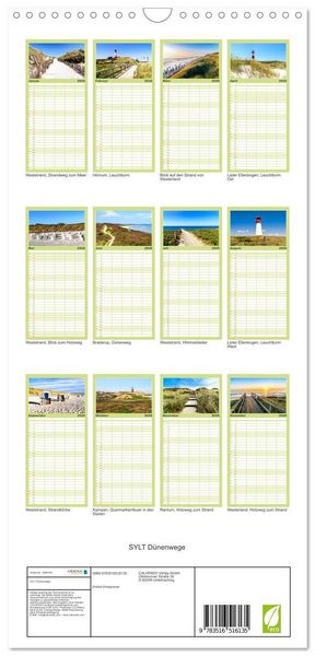 Produktbild: Familienplaner 2026 - SYLT D&uuml;nenwege mit 5 Spalten (Wandkalender, 21 x 45 cm) CALVENDO
