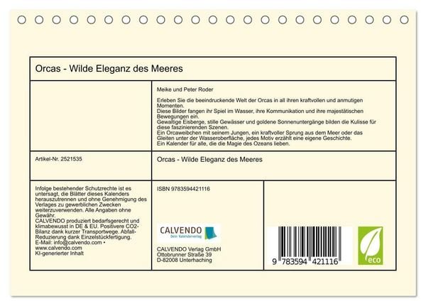 Produktbild: Orcas - Wilde Eleganz des Meeres (Tischkalender 2027 DIN A5 quer), CALVENDO Monatskalender
