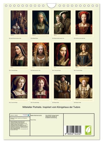 Produktbild: Mittelalter Portraits. Inspiriert vom K&ouml;nigshaus der Tudors (Wandkalender 2026 DIN A4 hoch), CALVENDO Monatskalender