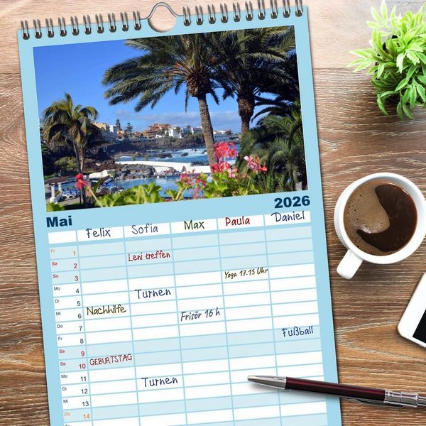 Produktbild: Familienplaner 2026 - Teneriffa Insel der Gl&uuml;ckseeligen mit 5 Spalten (Wandkalender, 21 x 45 cm) CALVENDO