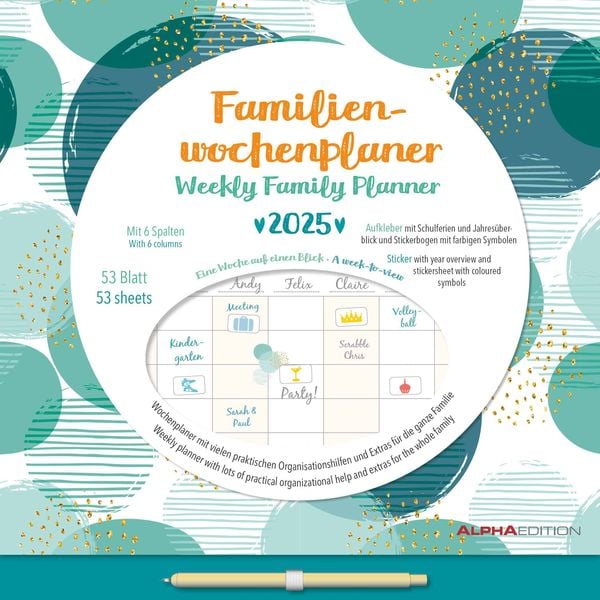 Familien Wochenkalender Dots 2025 - Familien-Timer - Termin-Planer - Kinder-Kalender - Familien-Kalender - 30,5x30,5