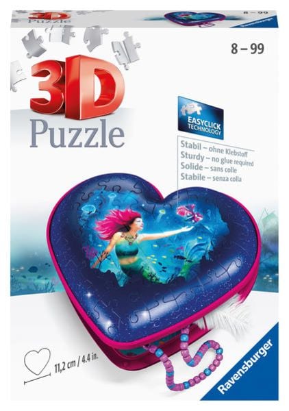 Ravensburger - 3D Puzzle - Herzschatulle - Bezaubernde Meerjungfrauen, 54 Teile