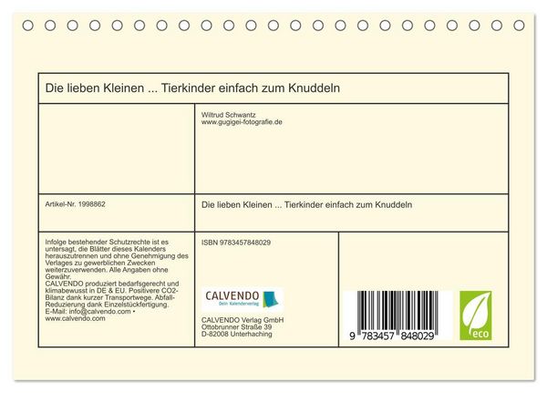 Produktbild: Die lieben Kleinen ... Tierkinder einfach zum Knuddeln (Tischkalender 2026 DIN A5 quer), CALVENDO Monatskalender