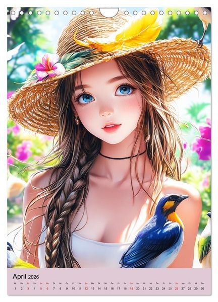 Produktbild: Magische Manga-Girls. Zauberhafte Illustrationen mit Krafttieren (Wandkalender 2026 DIN A4 hoch), CALVENDO Monatskalender