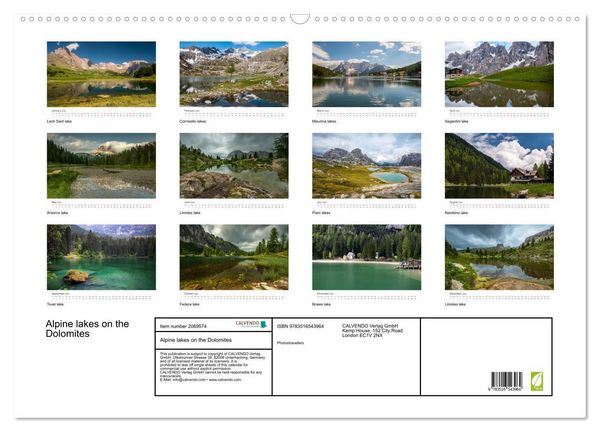 Produktbild: Alpine lakes on the Dolomites (Wall Calendar 2026 DIN A2 landscape), CALVENDO 12 Month Wall Calendar