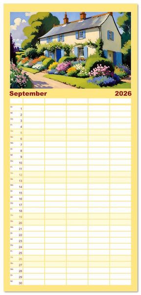 Produktbild: Familienplaner 2026 - Englische Cottages mit 5 Spalten (Wandkalender, 21 x 45 cm) CALVENDO