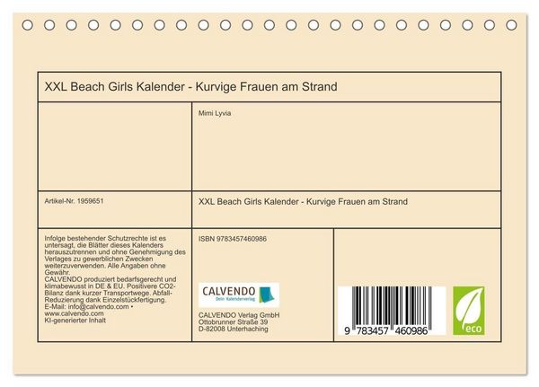 Produktbild: XXL Beach Girls Kalender - Kurvige Frauen am Strand (Tischkalender 2026 DIN A5 quer), CALVENDO Monatskalender