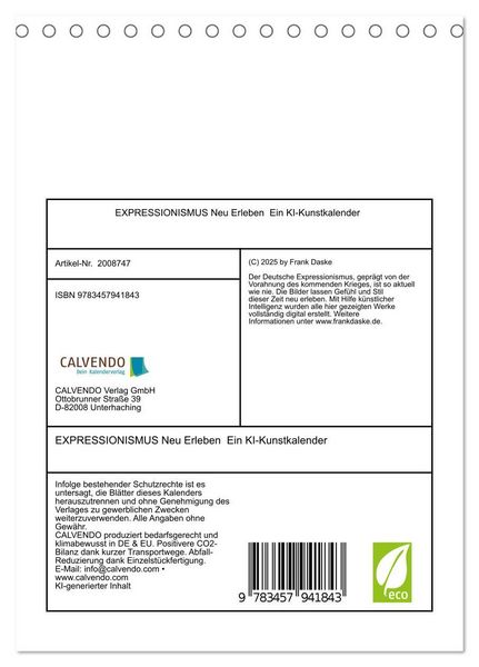 Produktbild: EXPRESSIONISMUS Neu Erleben Ein KI-Kunstkalender (Tischkalender 2026 DIN A5 hoch), CALVENDO Monatskalender