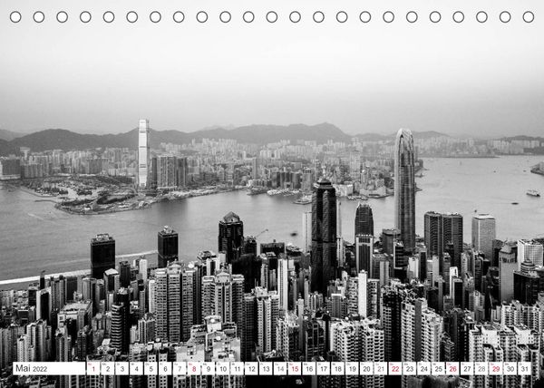 Produktbild: Hongkong - Die Metropole am s&uuml;dchinesischen Meer in Schwarzwei&szlig; (Tischkalender 2022 DIN A5 quer)