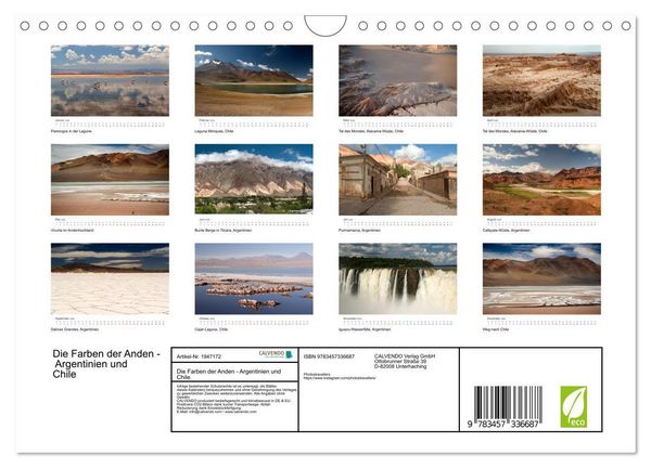 Produktbild: Die Farben der Anden - Argentinien und Chile (Wandkalender 2026 DIN A4 quer), CALVENDO Monatskalender