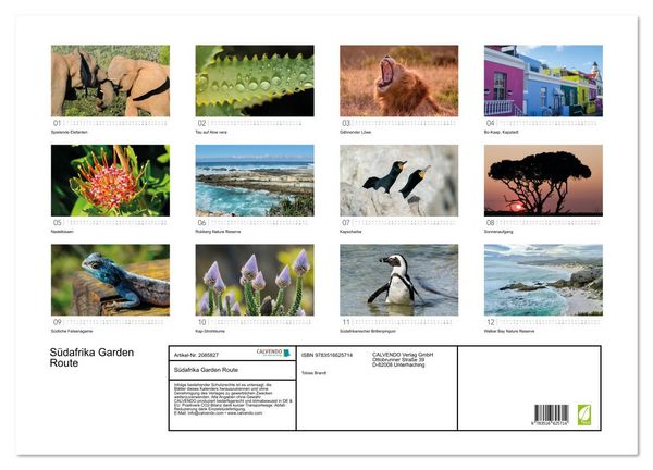 Produktbild: S&uuml;dafrika Garden Route (Wandkalender 2026 DIN A2 quer), CALVENDO Monatskalender