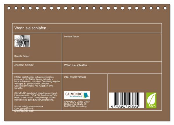Produktbild: Wenn sie schlafen... (Tischkalender 2026 DIN A5 quer), CALVENDO Monatskalender