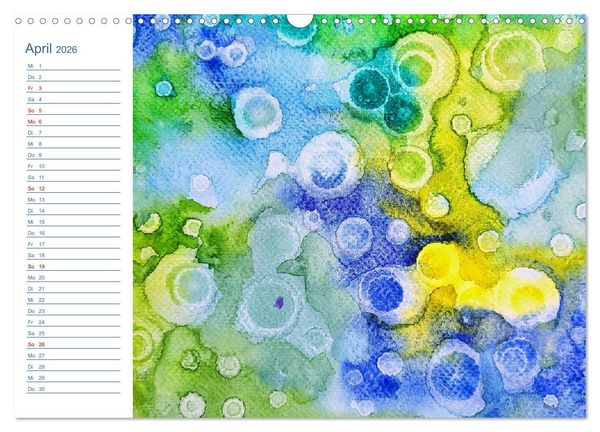 Produktbild: Jadegr&uuml;n und K&ouml;nigsblau - Zauberhafte Aquarellexperimente in Gr&uuml;n und Blau (Wandkalender 2026 DIN A3 quer), CALVENDO Monatskalender