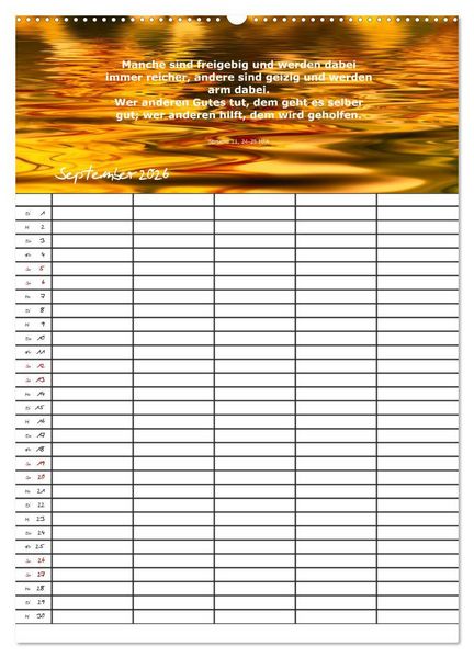 Produktbild: ein Planer mit biblischer Weisheit aus den Spr&uuml;chen Salomos (hochwertiger Premium Wandkalender 2026 DIN A2 hoch), Kunstdruck in Hochglanz