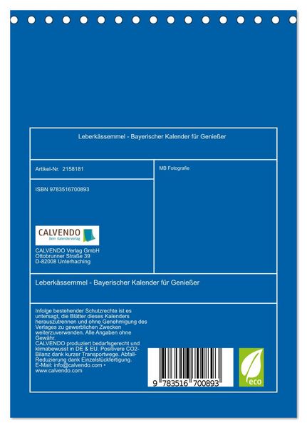 Produktbild: Leberk&auml;ssemmel - Bayerischer Kalender f&uuml;r Genie&szlig;er (Tischkalender 2026 DIN A5 hoch), CALVENDO Monatskalender