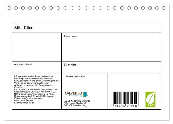 Produktbild: Stille Killer (Tischkalender 2027 DIN A5 quer), CALVENDO Monatskalender