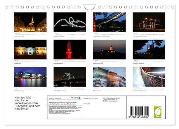 Produktbild: Nachtschicht - N&auml;chtliche Impressionen vom Ruhrgebiet und dem Niederrhein (Wandkalender 2026 DIN A4 quer), CALVENDO Monatskalender